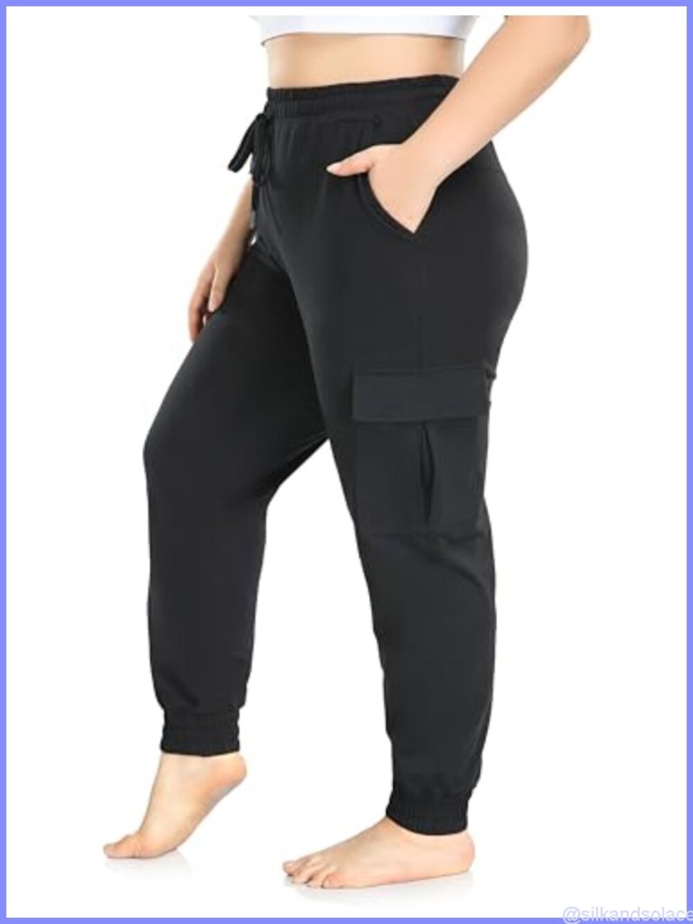Plus Size Cargo Sweatpants Joggers with Pockets, Cotton Drawstring Workout Pants